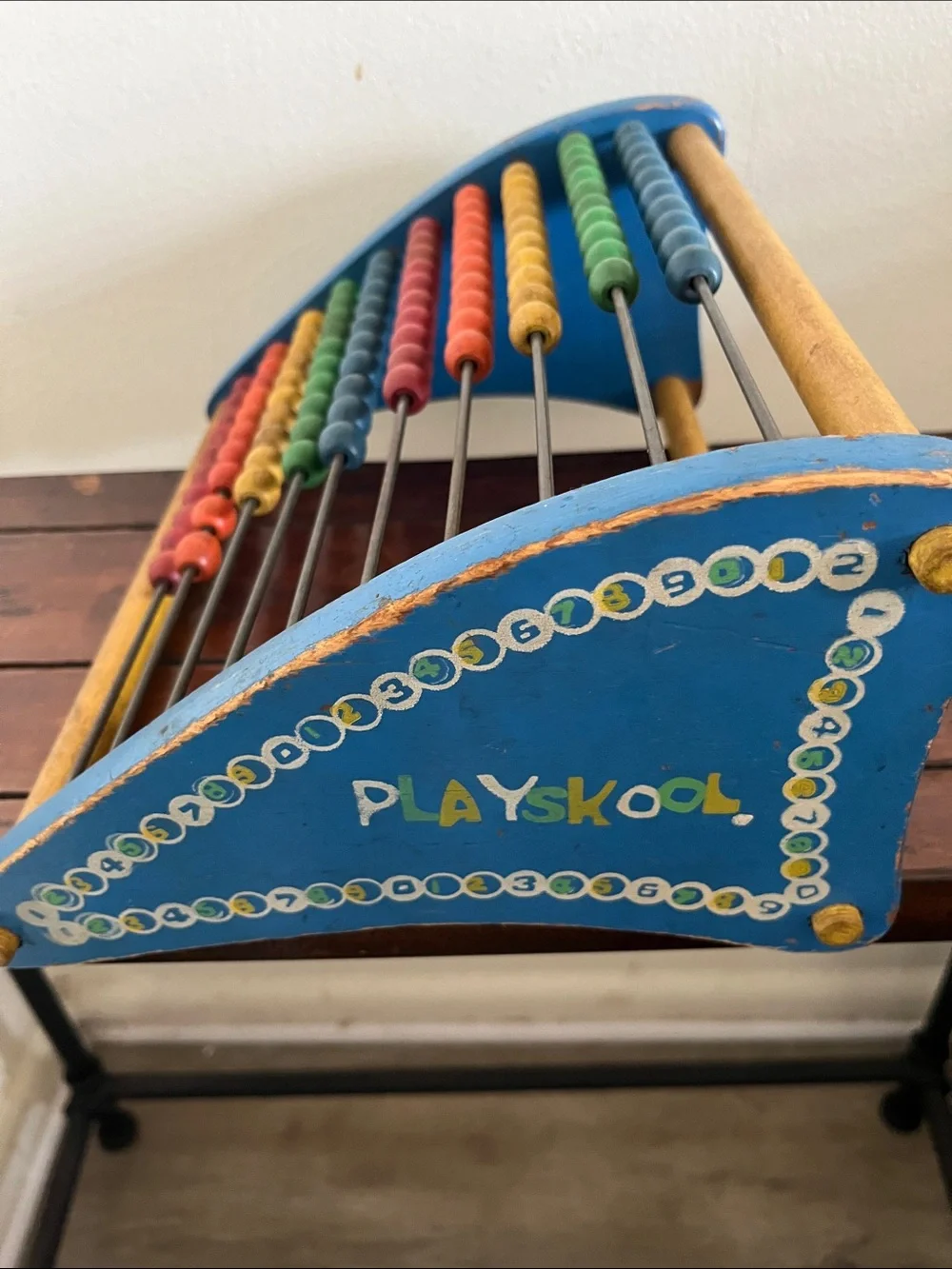 Vintage Playskool Wooden Abacus Toy Rainbow Colored Beads Circa 60's-70's